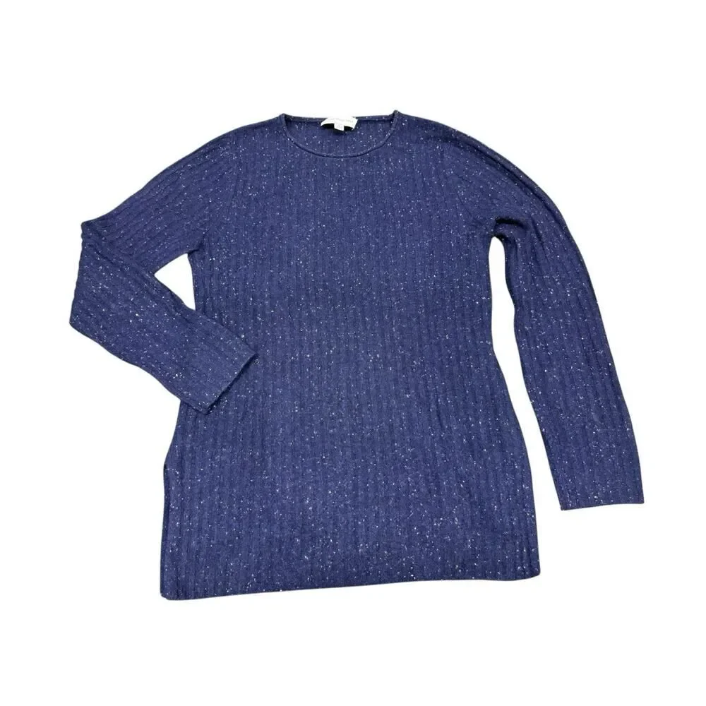 Something Navy 100% Cashmere Ribbed Metallic Speckle Sweater Blue L